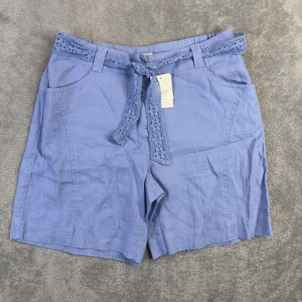 J. Jill Shorts Womens 4 Periwinkle Blue Linen Beachy w/ Lace Belt Casual NWT